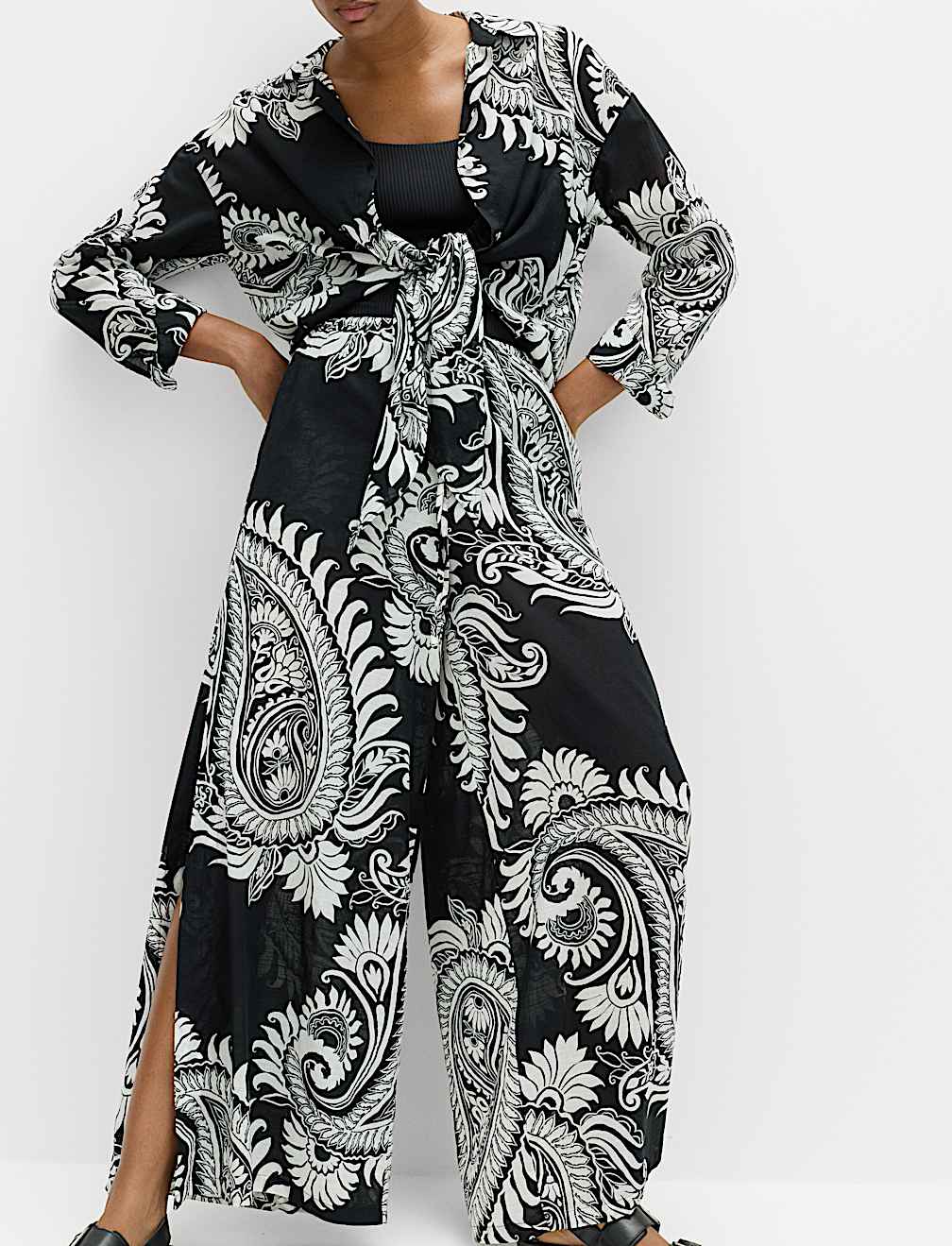 Pure Cotton Floral Elasticated Waist Wide Leg Trousers