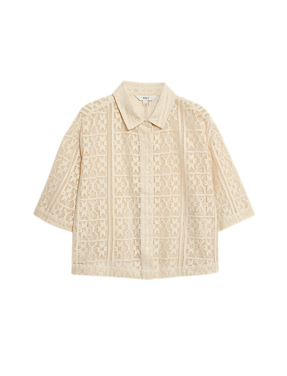 Pure Cotton Crochet Short Sleeve Beach Shirt