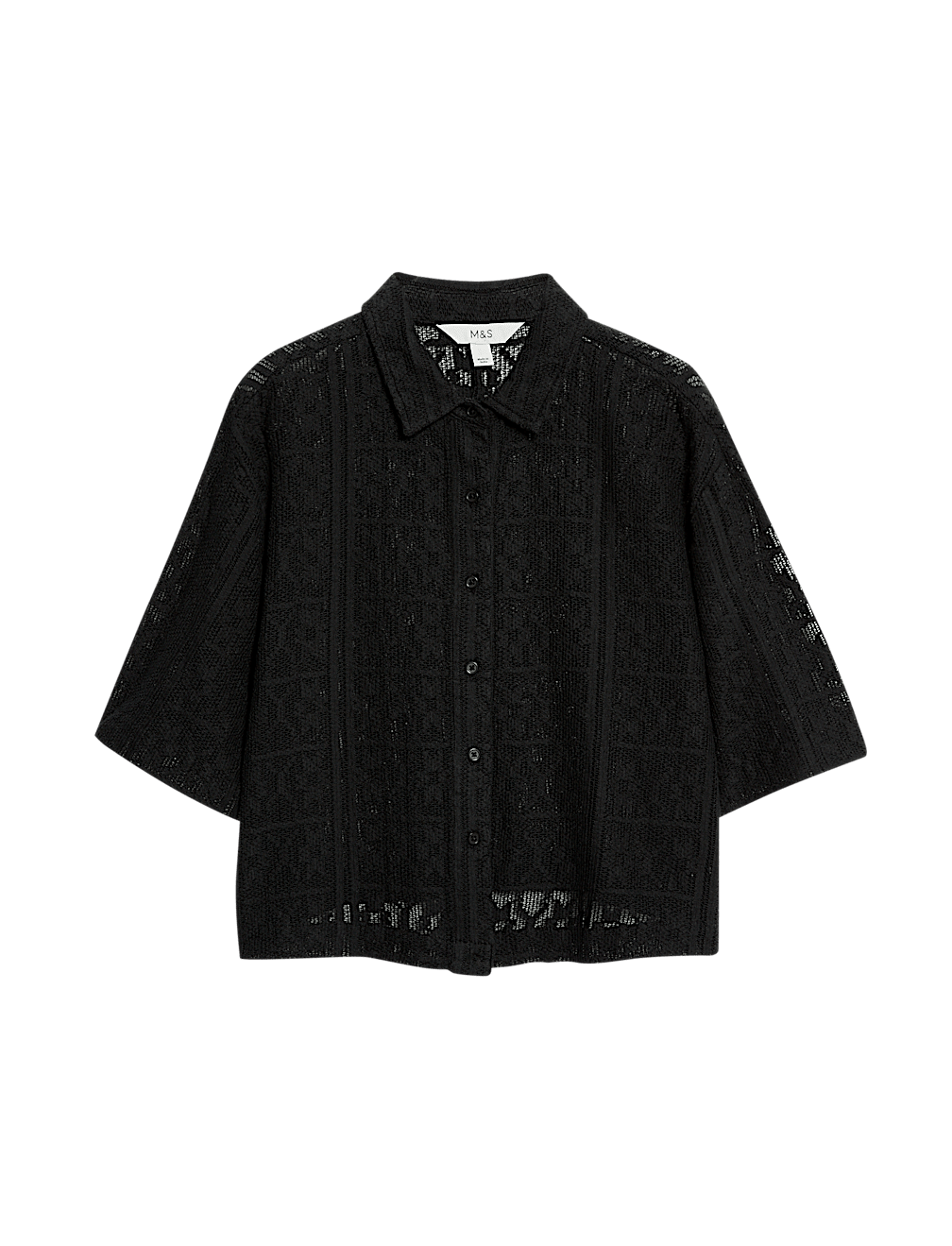 Pure Cotton Crochet Short Sleeve Beach Shirt