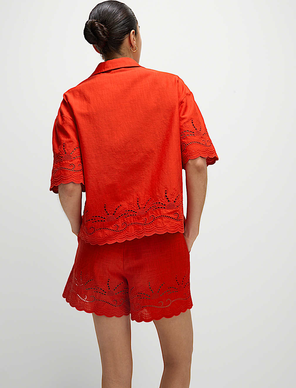 Pure Cotton Broderie Collared Button Through Beach Shirt