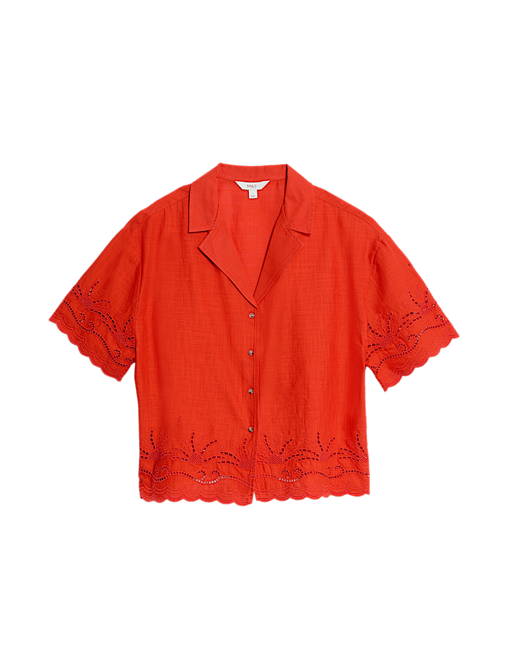 Pure Cotton Broderie Collared Button Through Beach Shirt