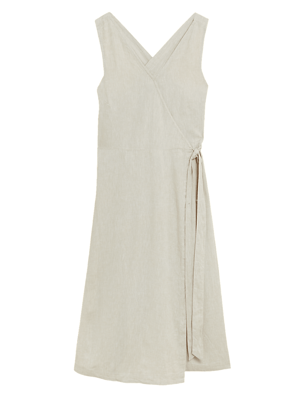 Linen Rich V-Neck Tie Waist Midi Wrap Dress