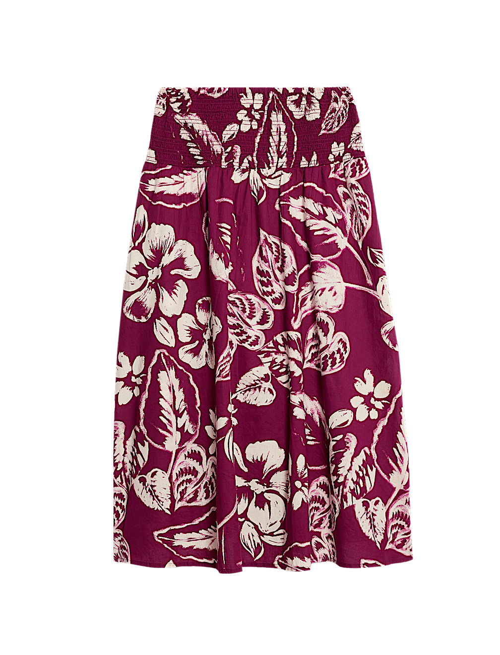Pure Cotton Printed Shirred Midi Tiered Beach Skirt