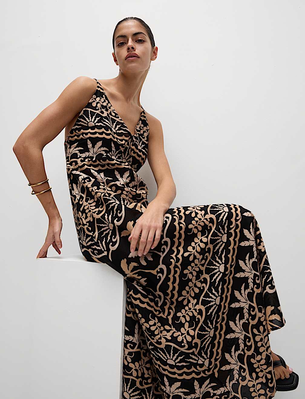 Pure Cotton Printed V-Neck Beach Dress