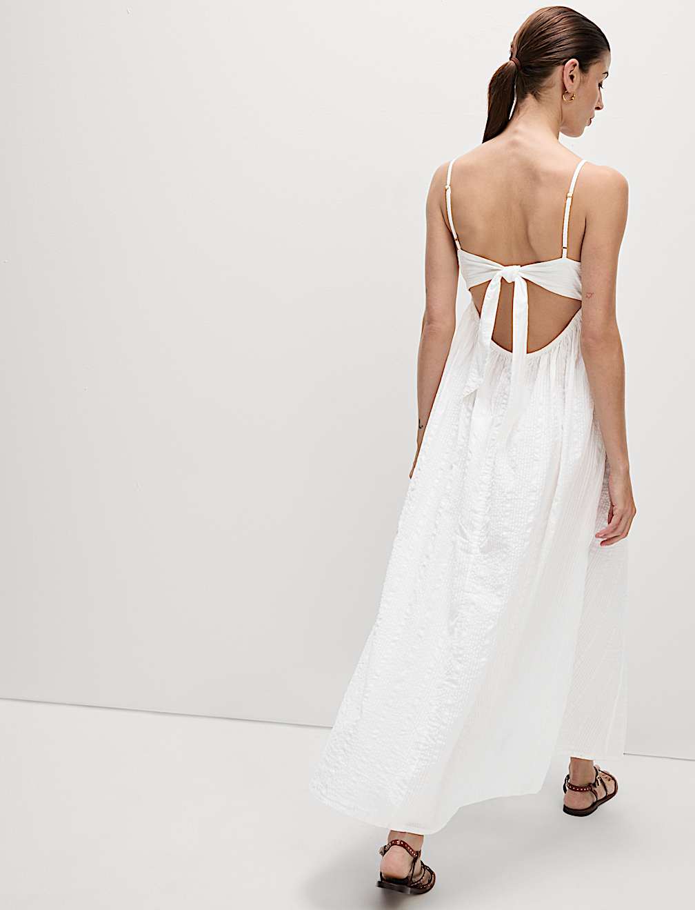 Seersucker Tie Back Maxi Beach Dress