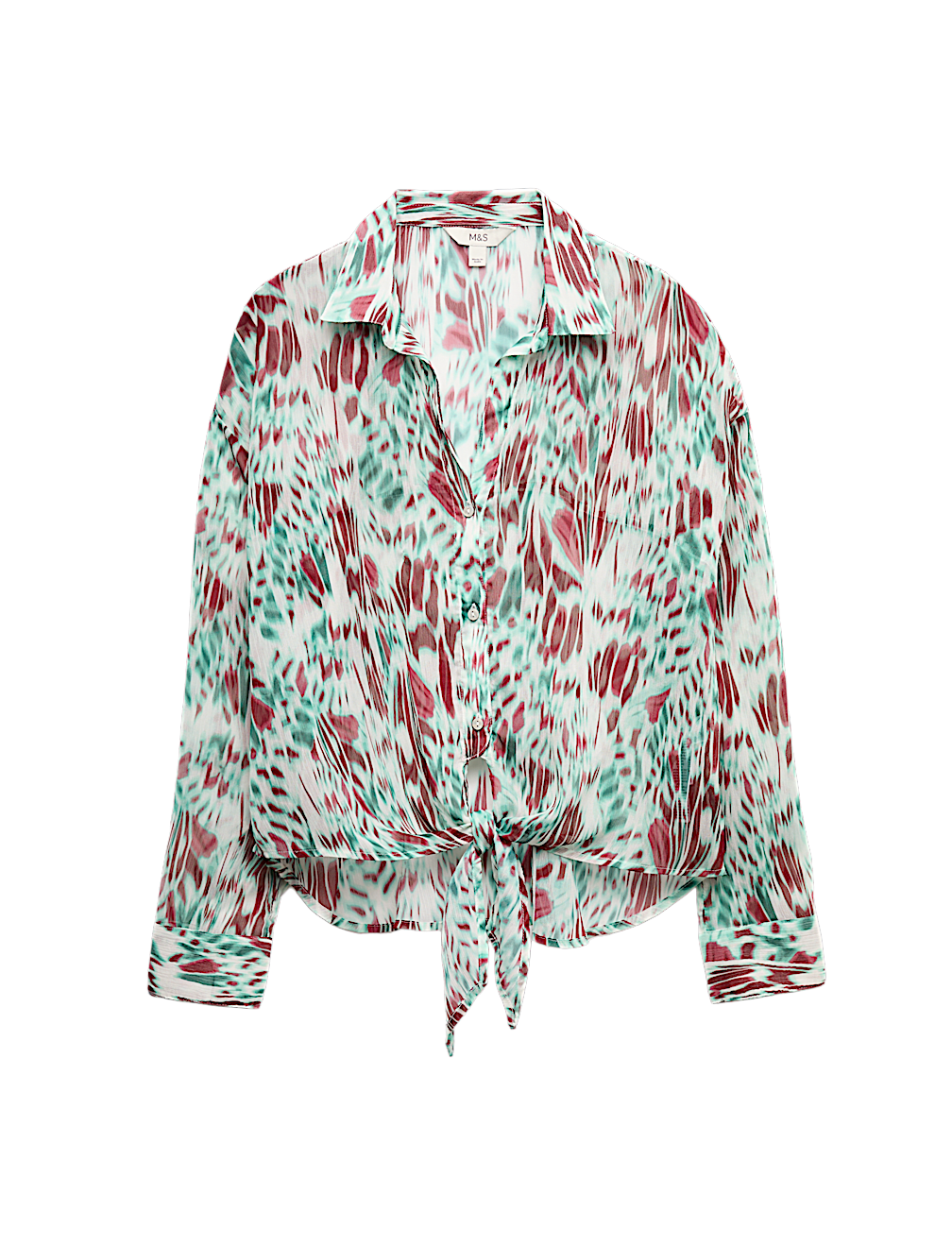 Printed Collared Tie Front Beach Shirt