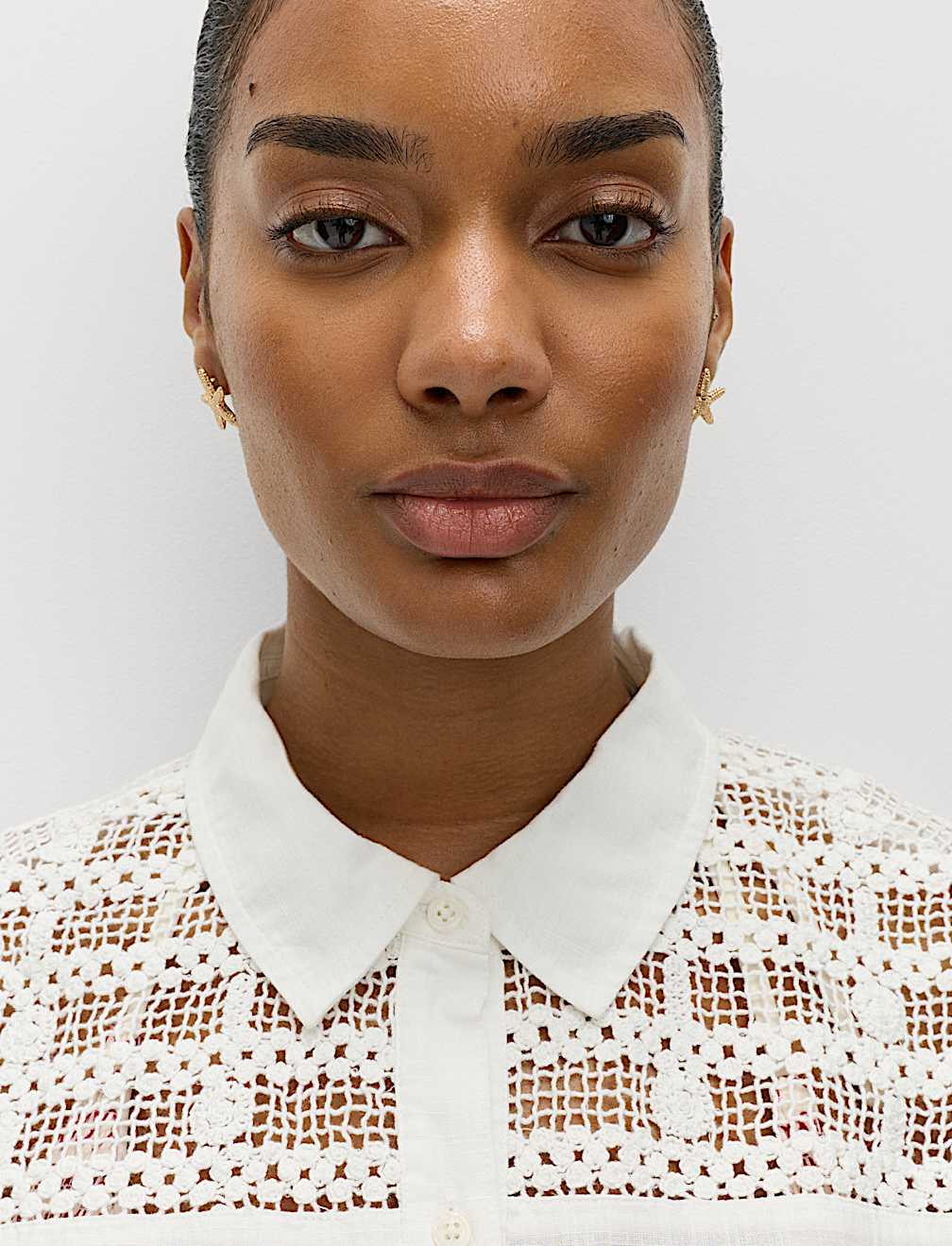 Pure Cotton Lace Insert Short Sleeve Shirt