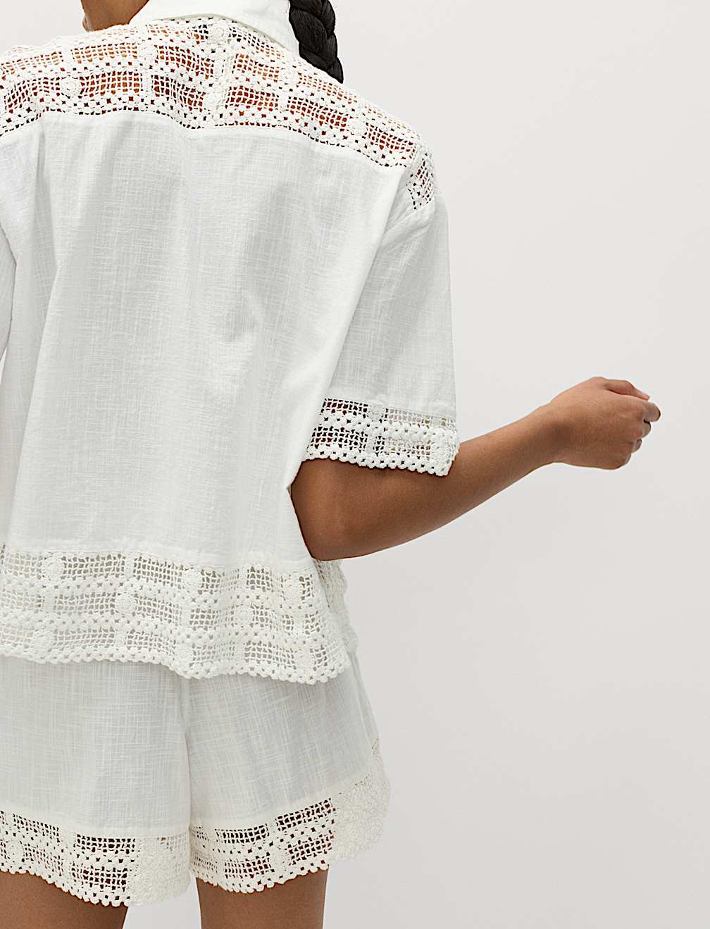 Pure Cotton Lace Insert Short Sleeve Shirt