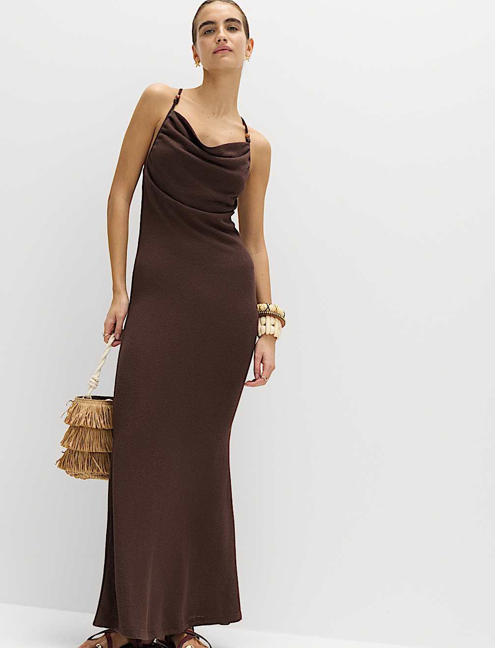 Beaded Scoop Neck Strappy Midaxi Beach Dress