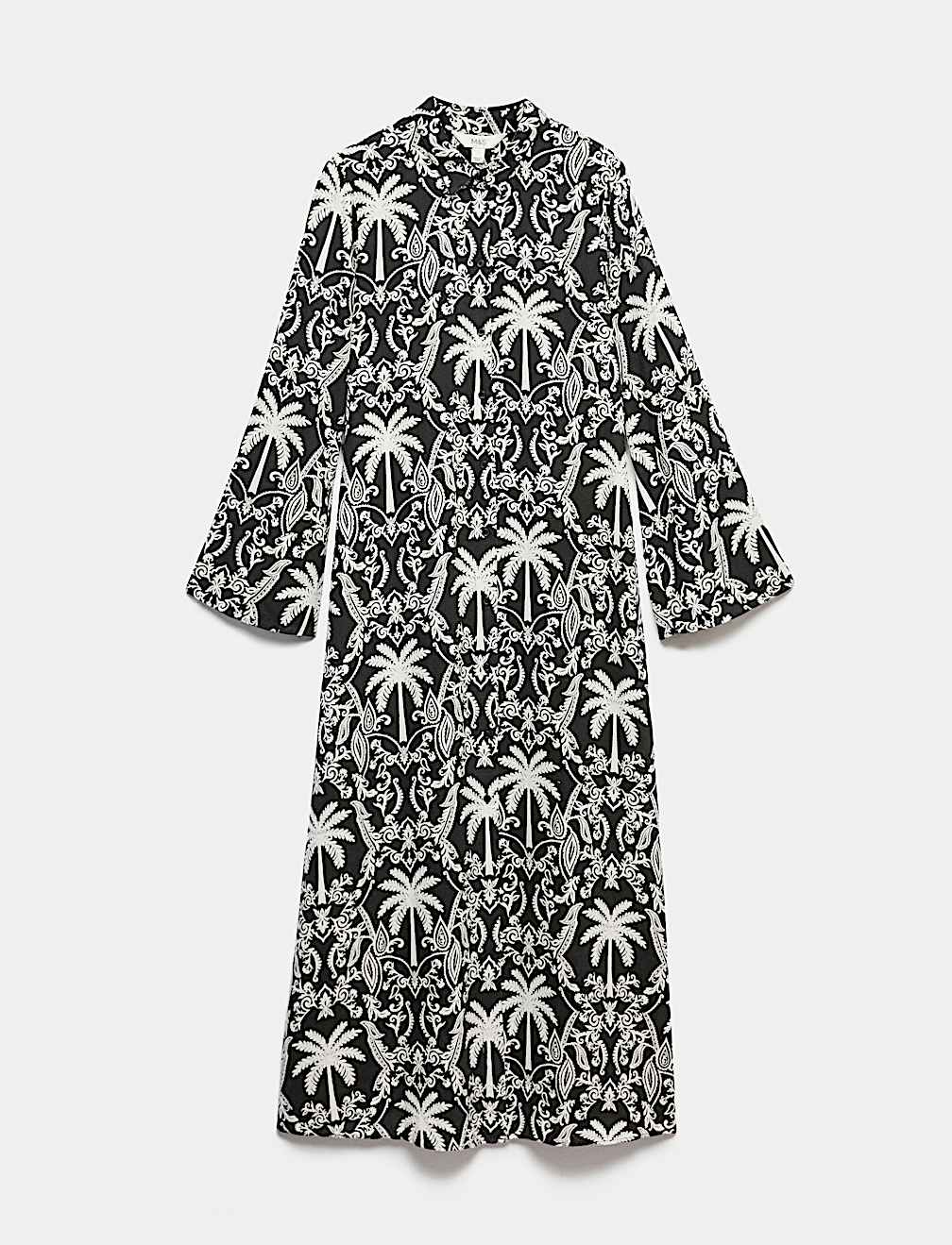Linen Lyocell Blend Printed Midi Shirt Dress