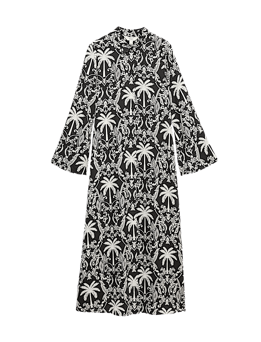 Linen Lyocell Blend Printed Midi Shirt Dress