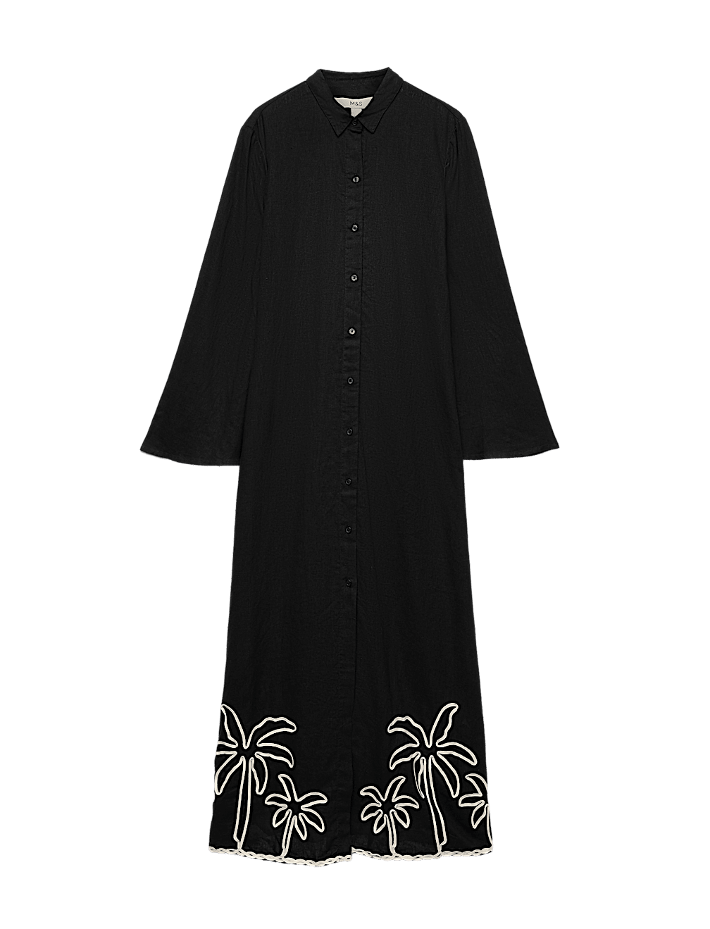 Linen Rich Palm Tree Collared Midi Shirt Dress