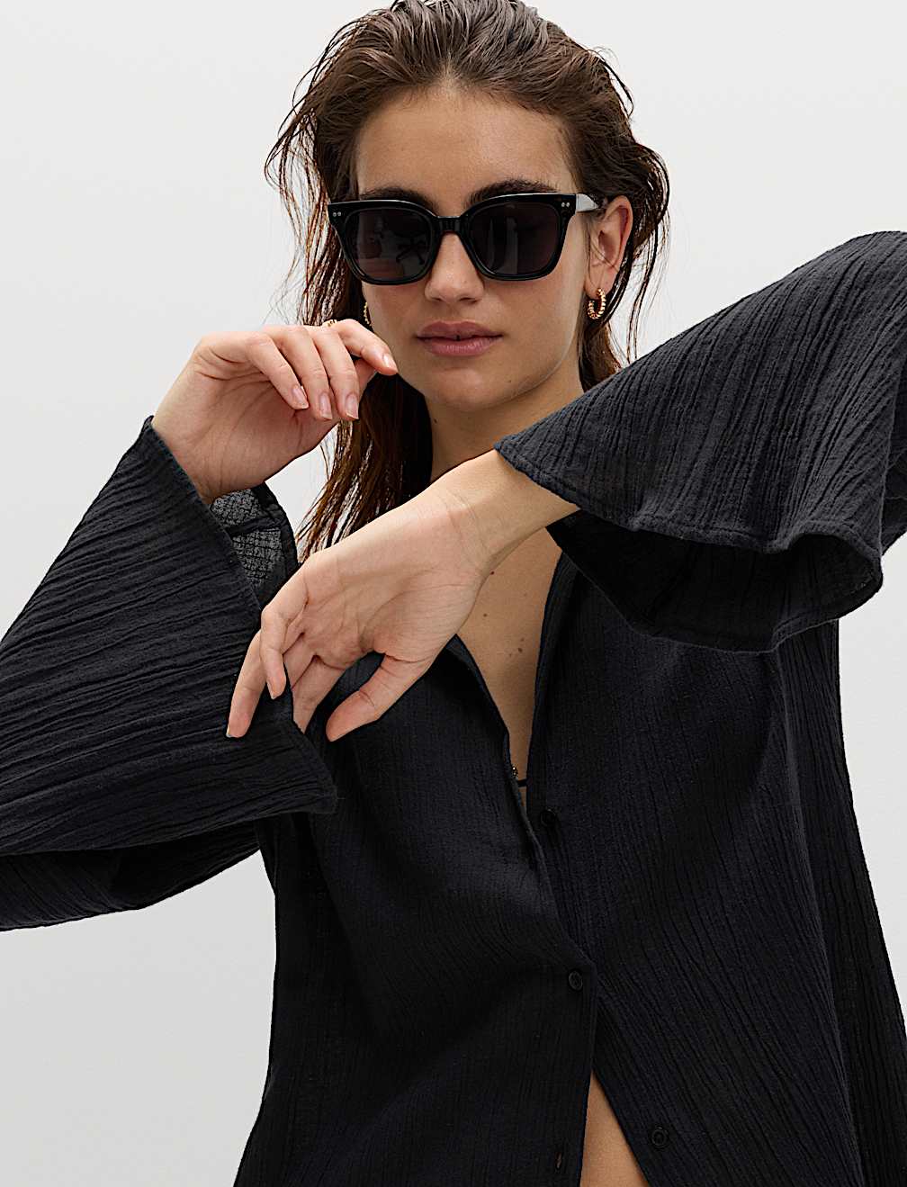 Cotton Rich Midi Shirt Dress with Linen