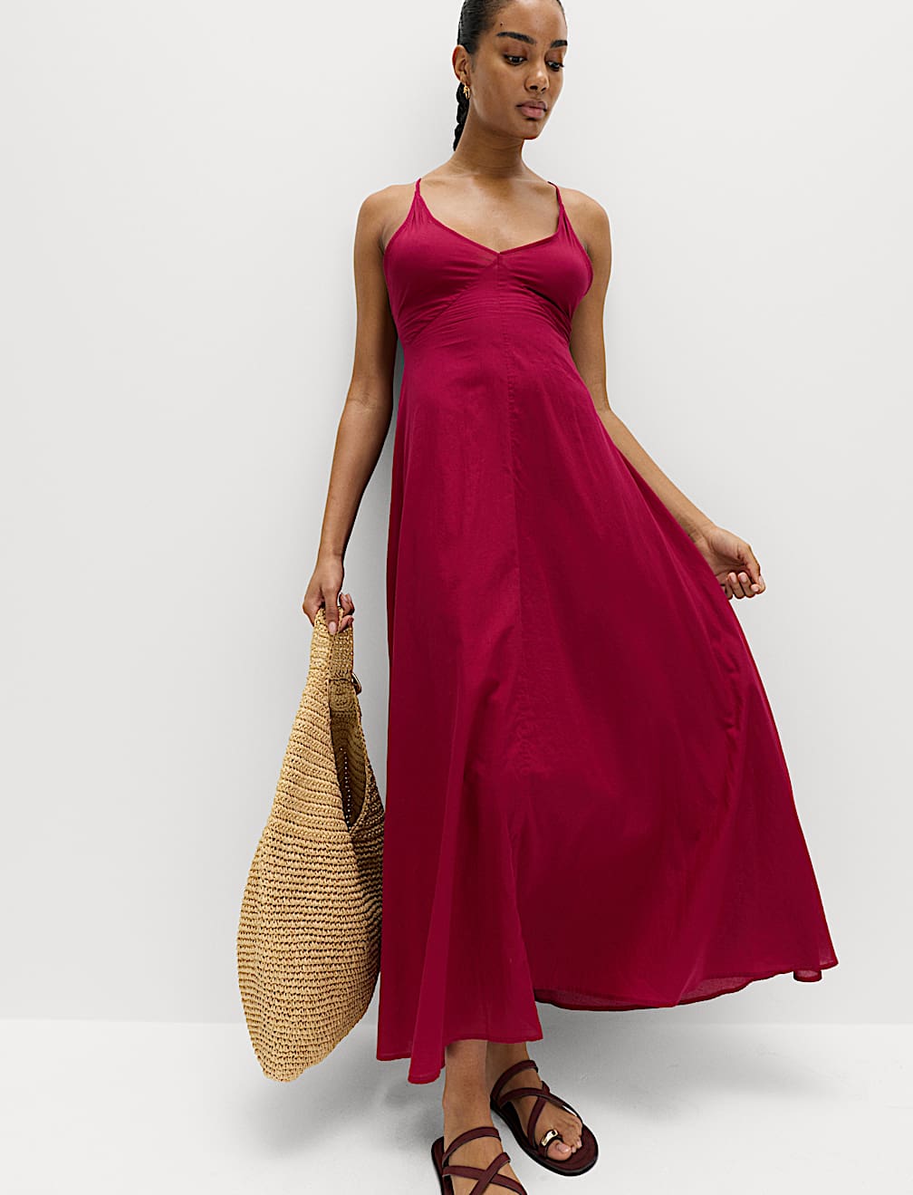 Pure Cotton Strappy V-Neck Maxi Beach Dress