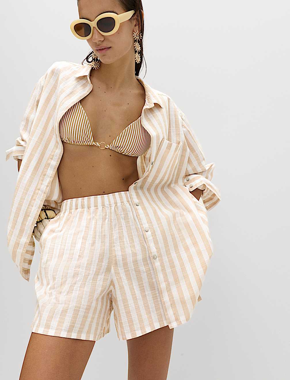 Pure Cotton Striped Long Sleeve Beach Shirt