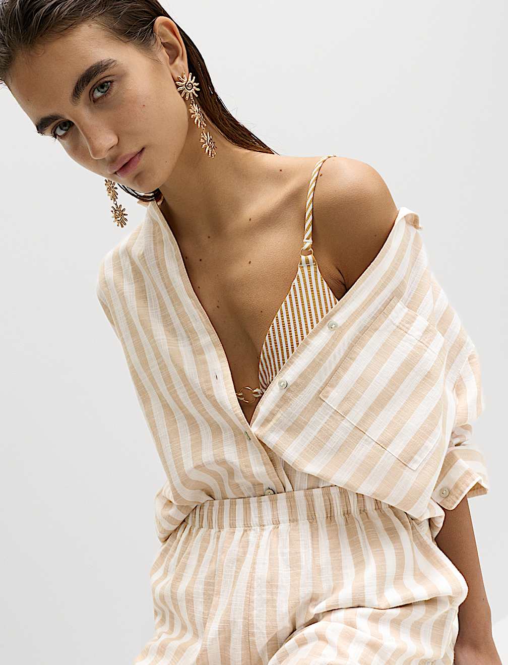 Pure Cotton Striped Long Sleeve Beach Shirt