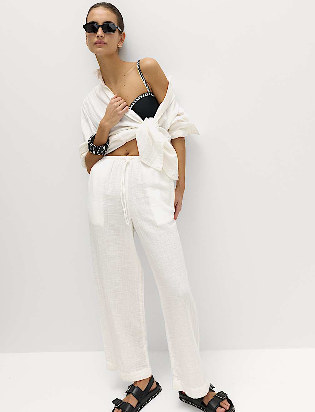 Pure Cotton Drawstring Beach Trousers