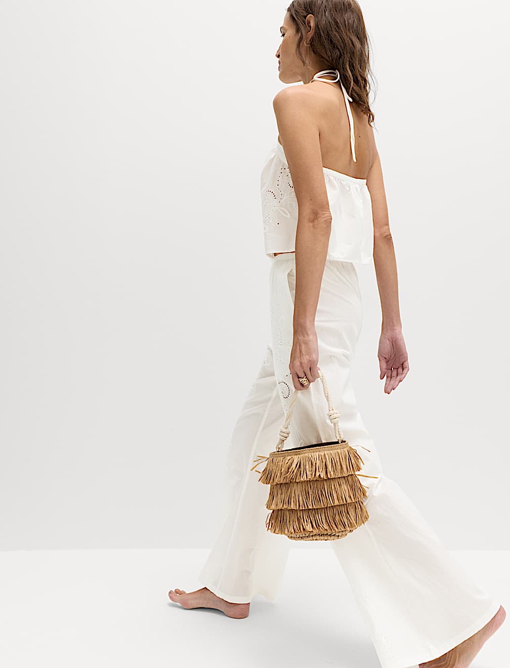 Pure Cotton Textured Broderie Beach Trousers