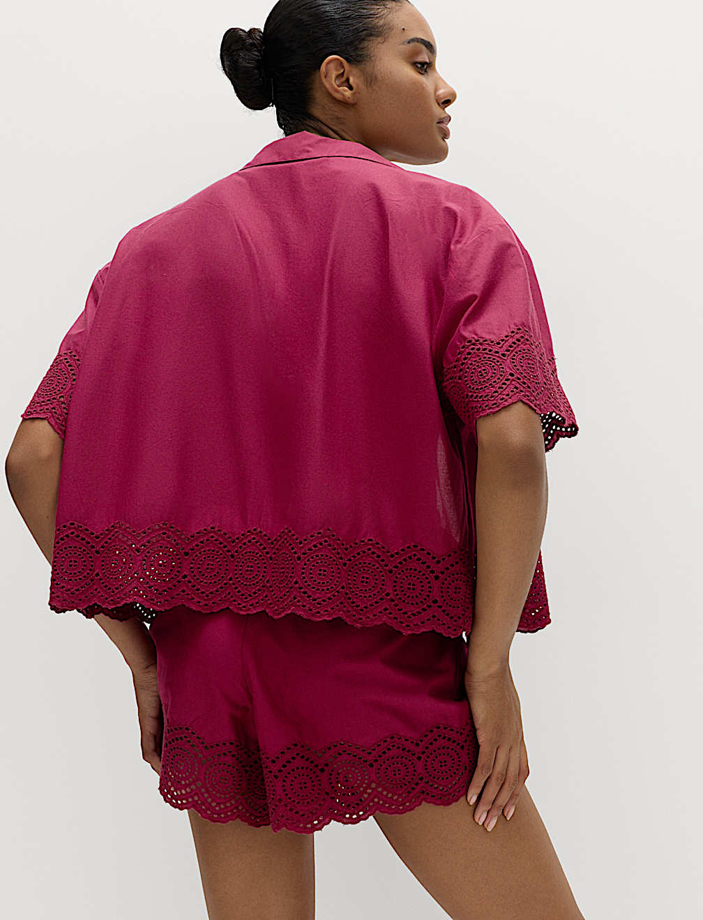 Pure Cotton Cutwork Detail Tie Front Beach Shirt