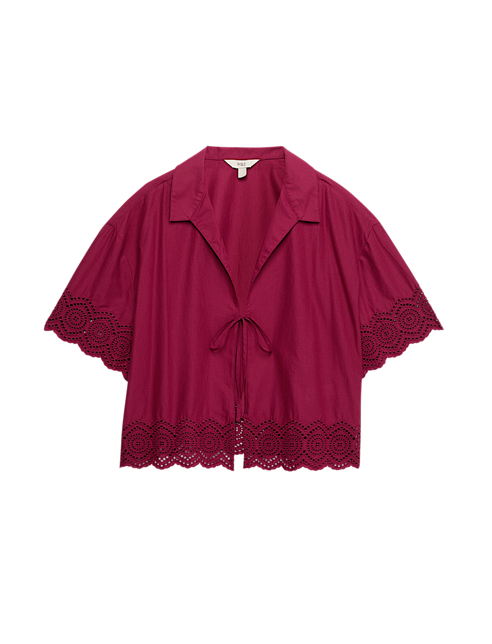 Pure Cotton Cutwork Detail Tie Front Beach Shirt