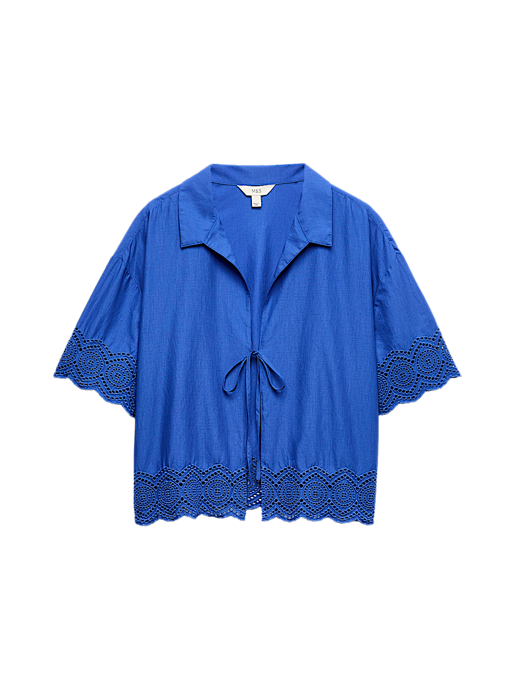 Pure Cotton Cutwork Detail Tie Front Beach Shirt