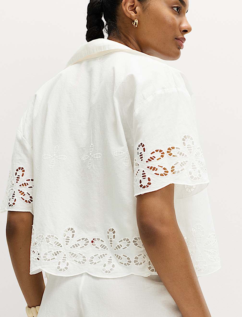 Pure Cotton Broderie Tie Front Beach Shirt