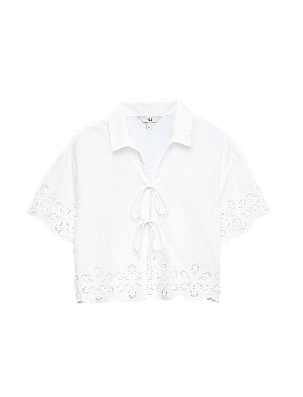 Pure Cotton Broderie Tie Front Beach Shirt