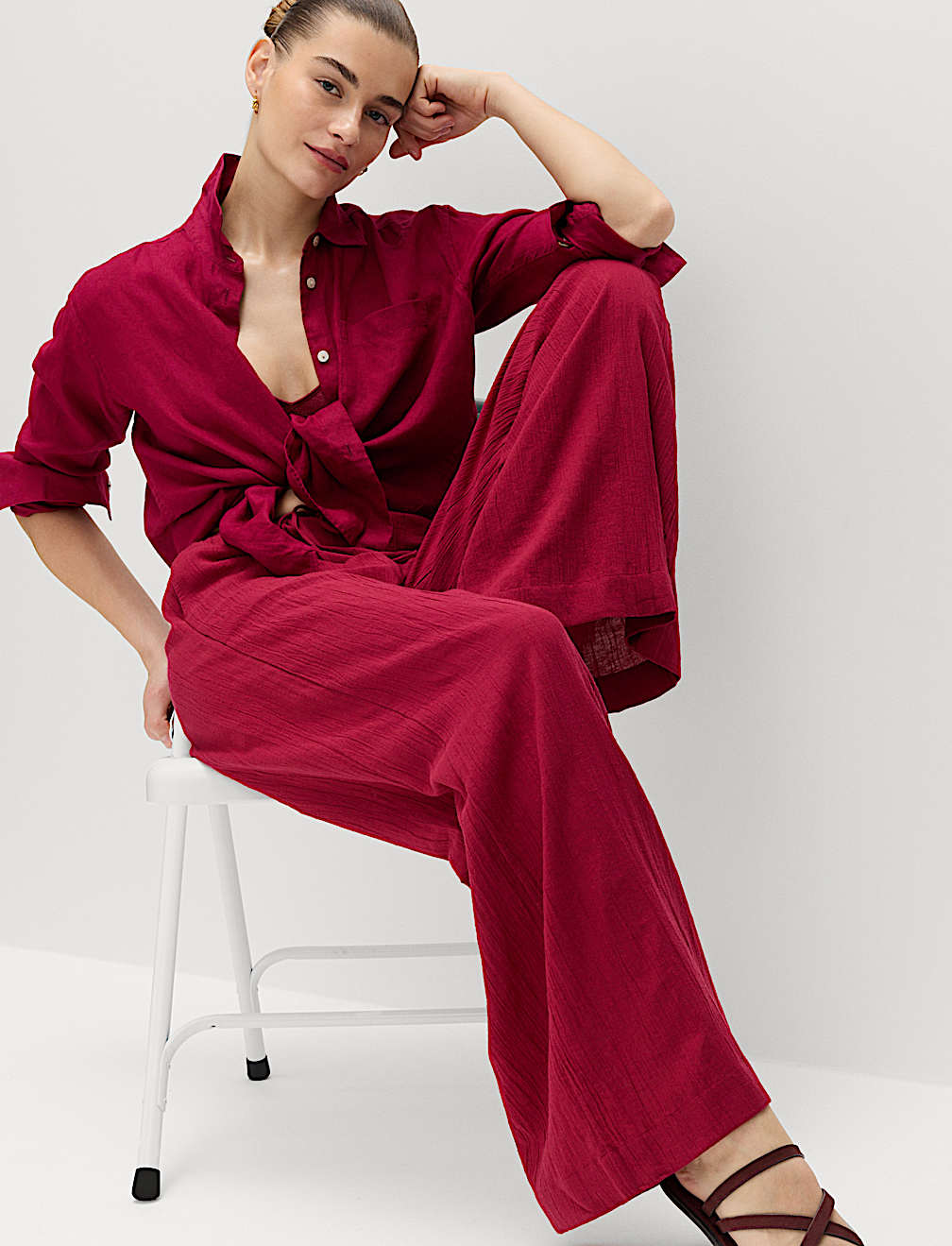 Cotton Rich Beach Trousers with Linen