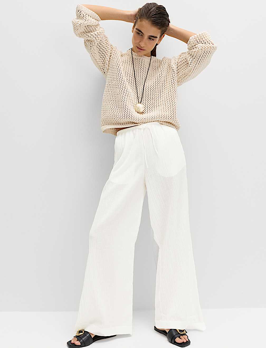 Cotton Rich Beach Trousers with Linen