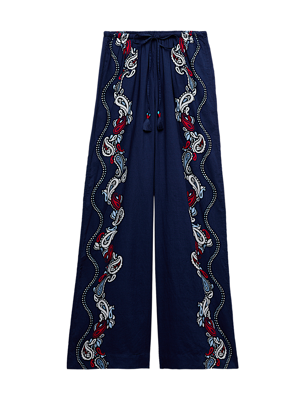 Pure Cotton Printed Drawstring Wide Leg Beach Trousers