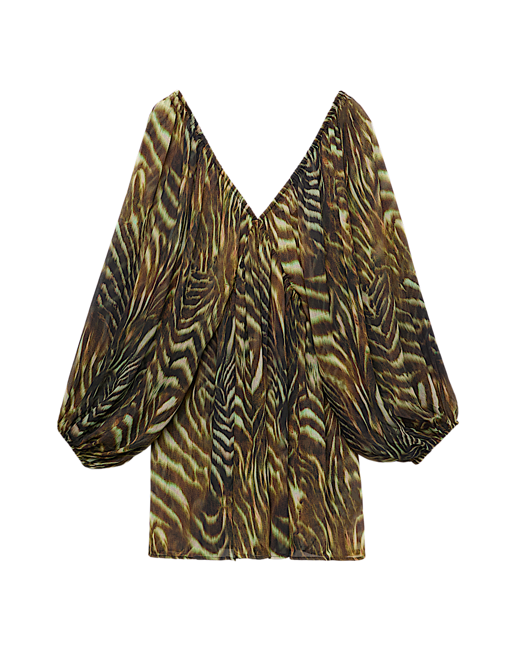Animal Print Balloon Sleeve Mini Beach Dress