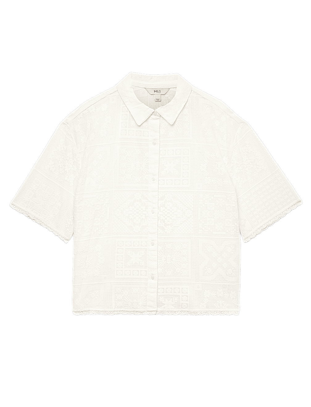 Cotton Rich Textured Collared Beach Cover Up Shirt