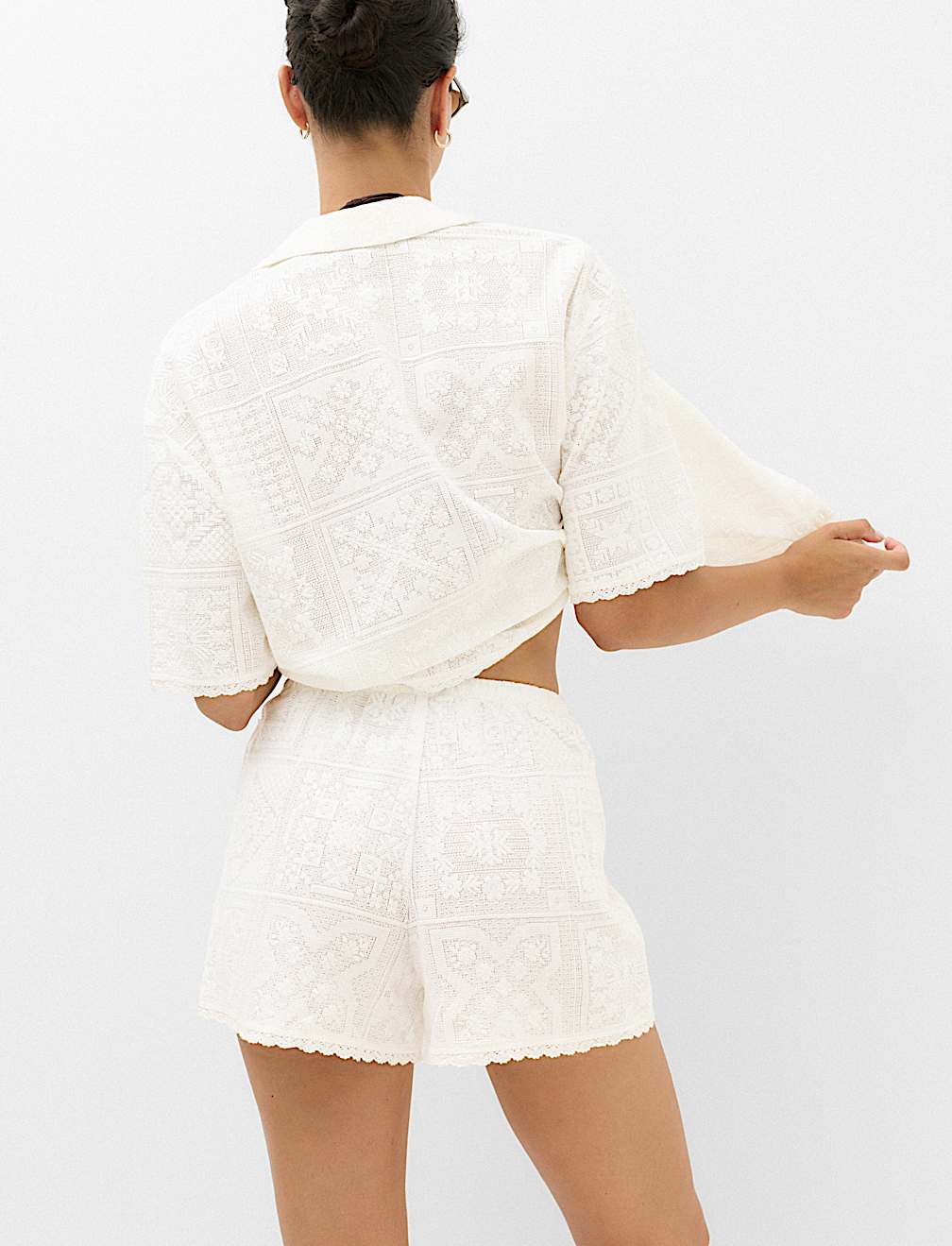 Cotton Rich Textured High Waisted Beach Shorts
