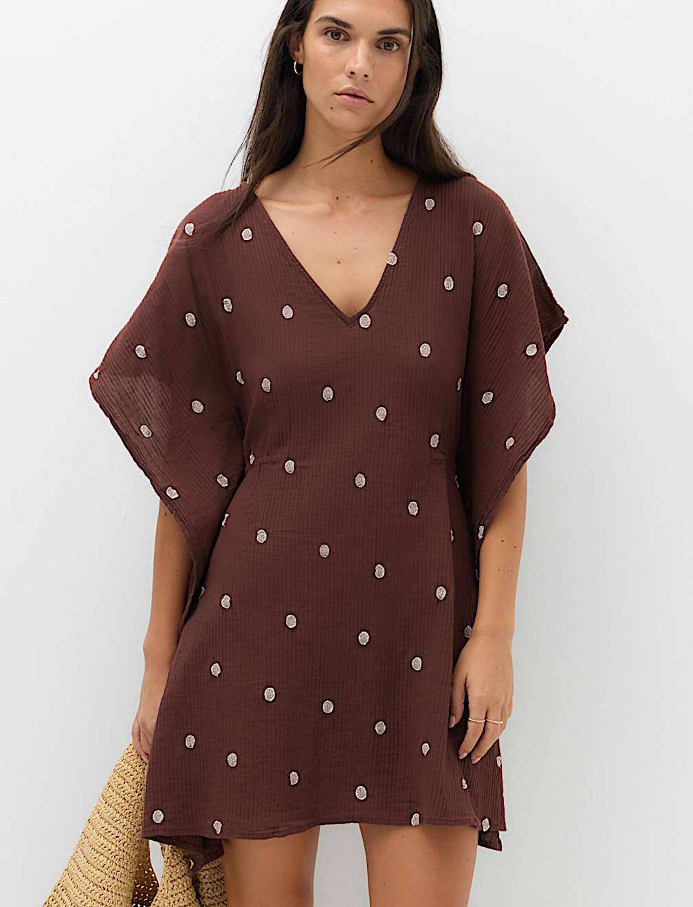 Pure Cotton Polka Dot Beach Cover Up Kaftan