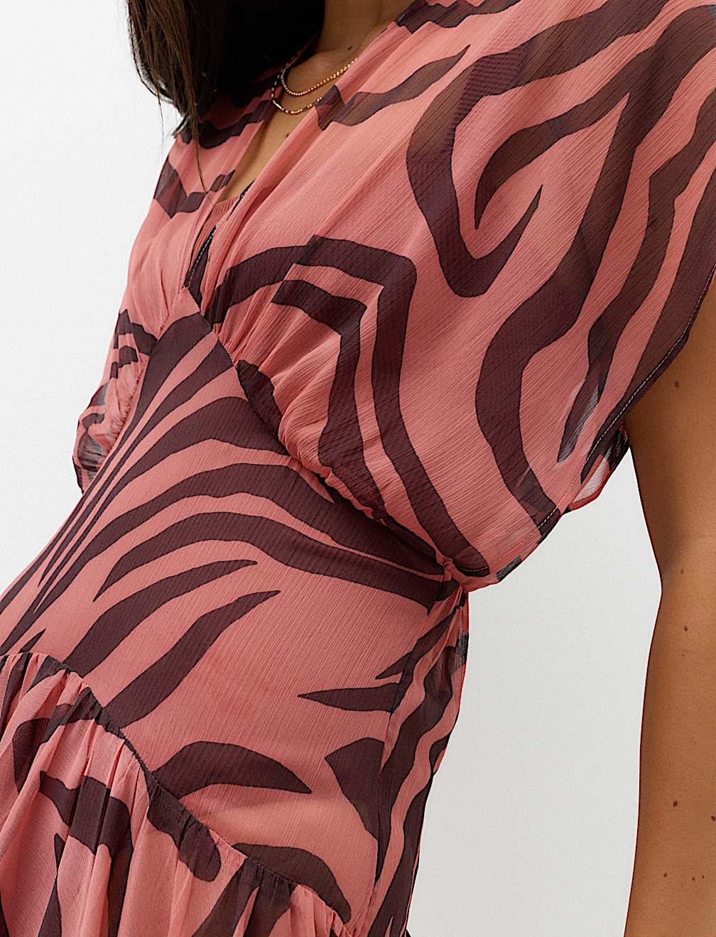 Sheer Animal Print V Neck Midi Beach Dress