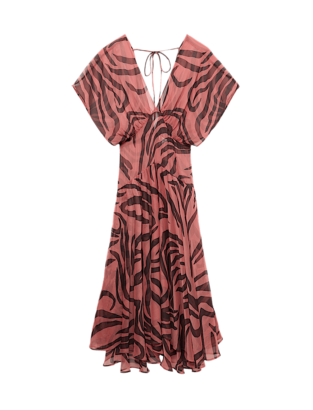 Sheer Animal Print V Neck Midi Beach Dress
