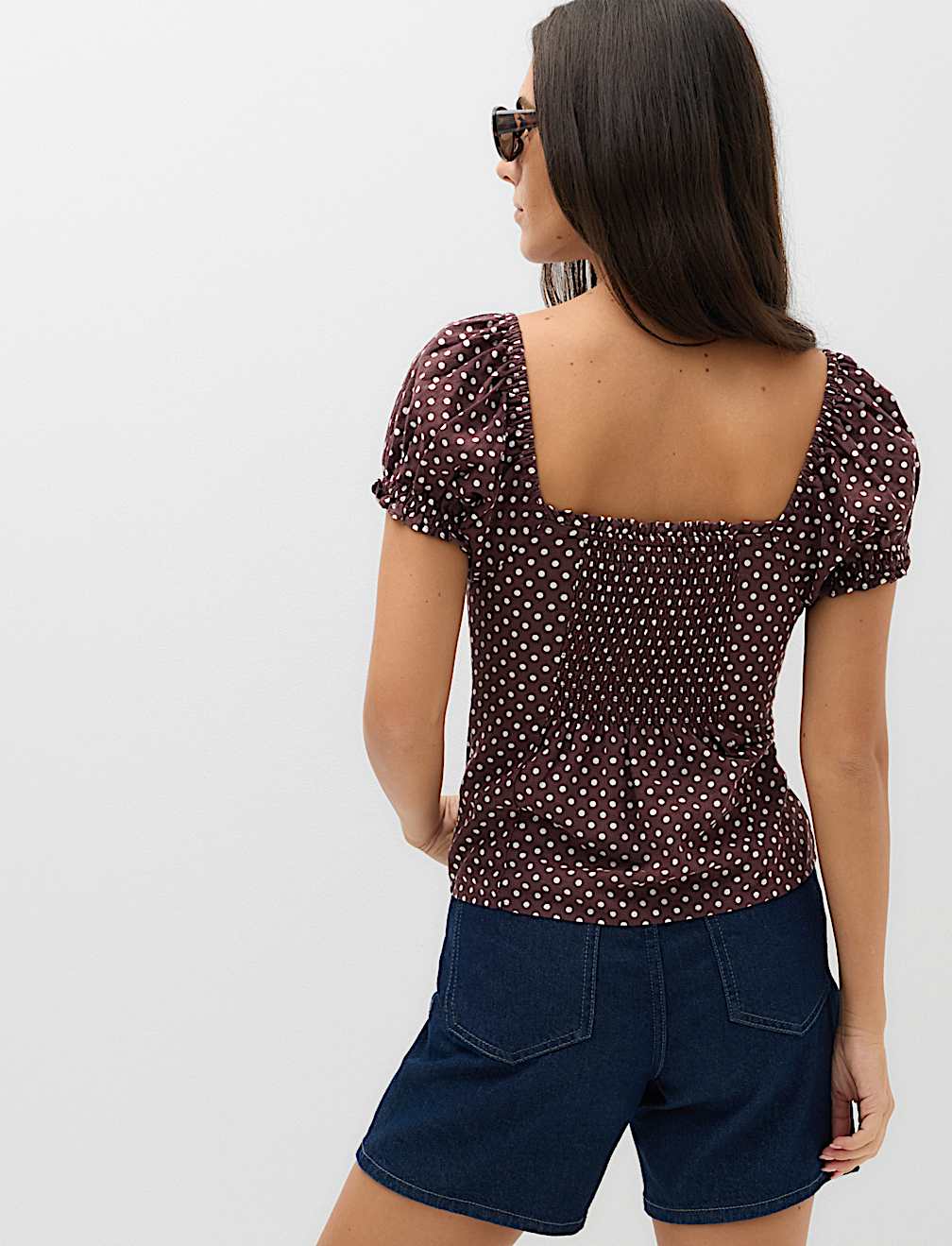 Linen Rich Polka Dot Square Neck Top