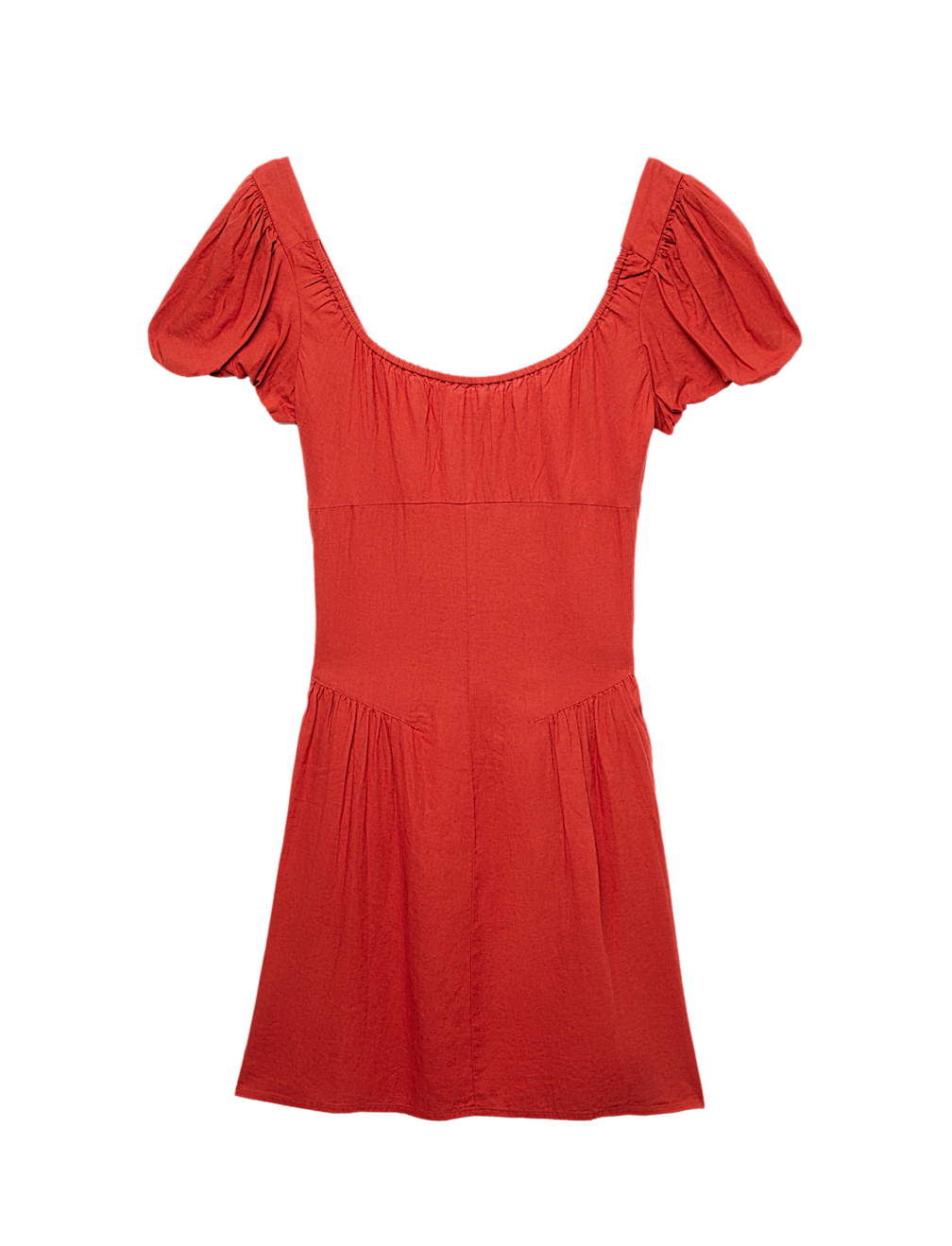 Linen Blend Square Neck Puff Sleeve Mini Dress