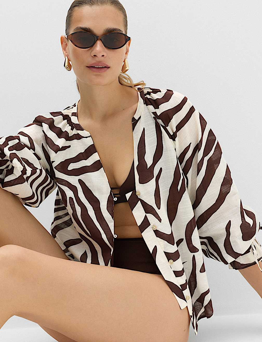 Pure Cotton Animal Print Beach Cover Up Shirt