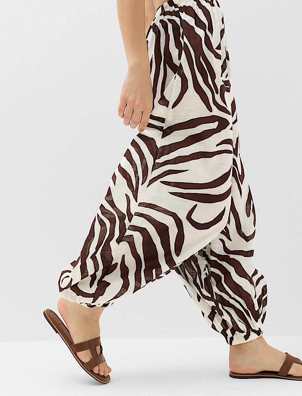Pure Cotton Animal Print High Waisted Parachute Trousers