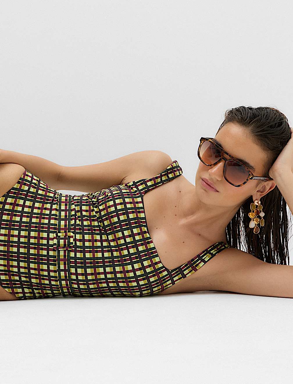 Printed Padded Belted Square Neck Swimsuit