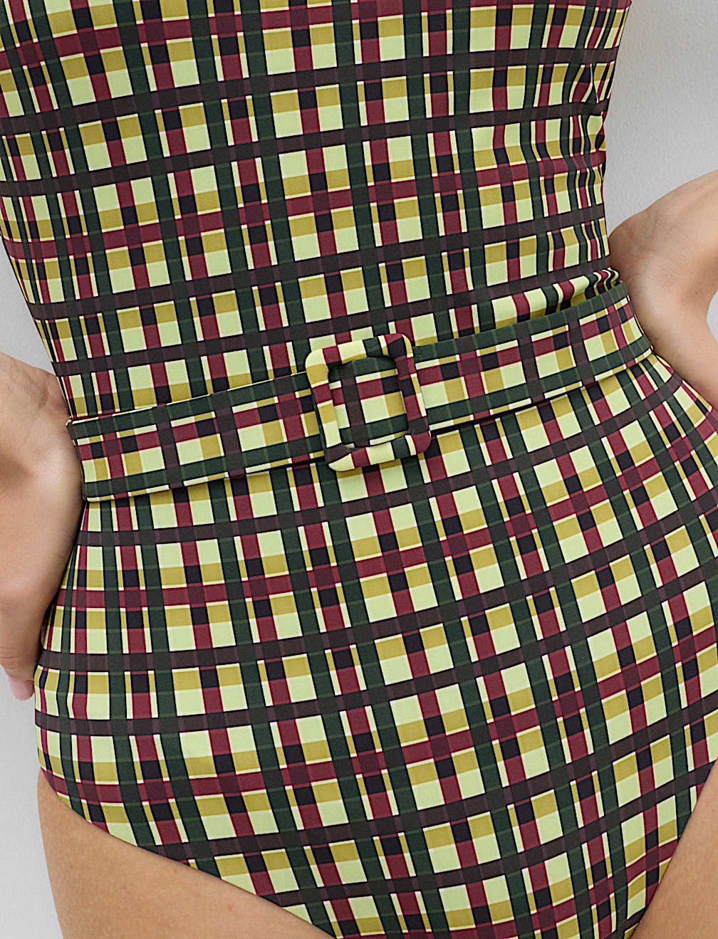 Printed Padded Belted Square Neck Swimsuit