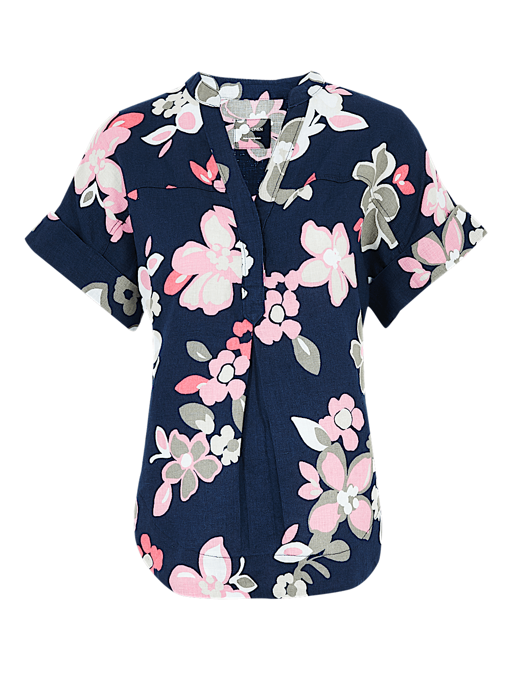 Pure Linen Floral V-Neck Blouse