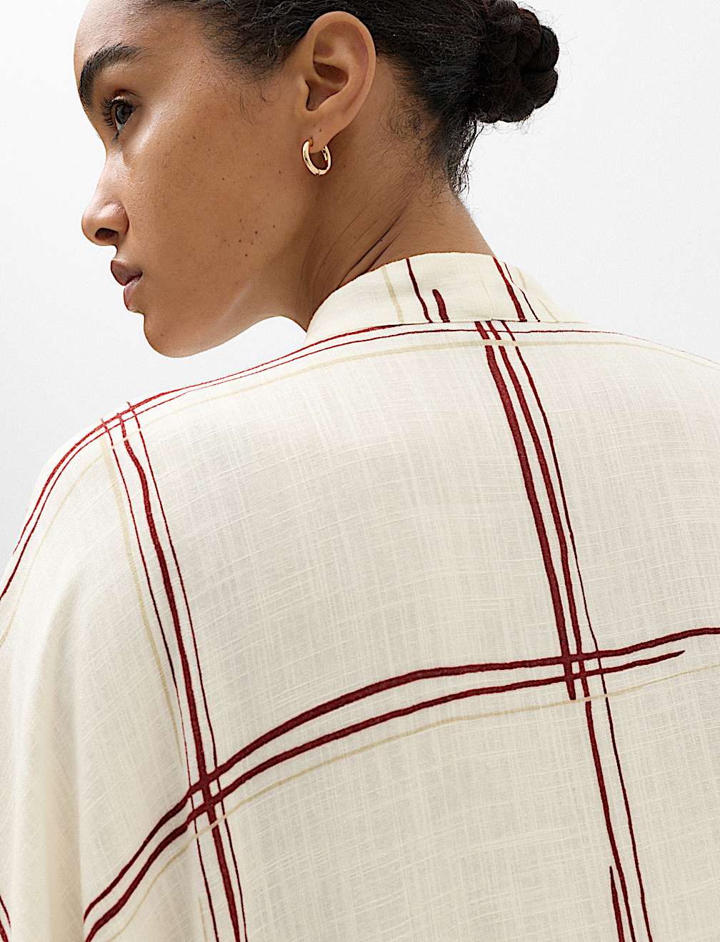 Checked Midi Kaftan Beach Dress with Linen