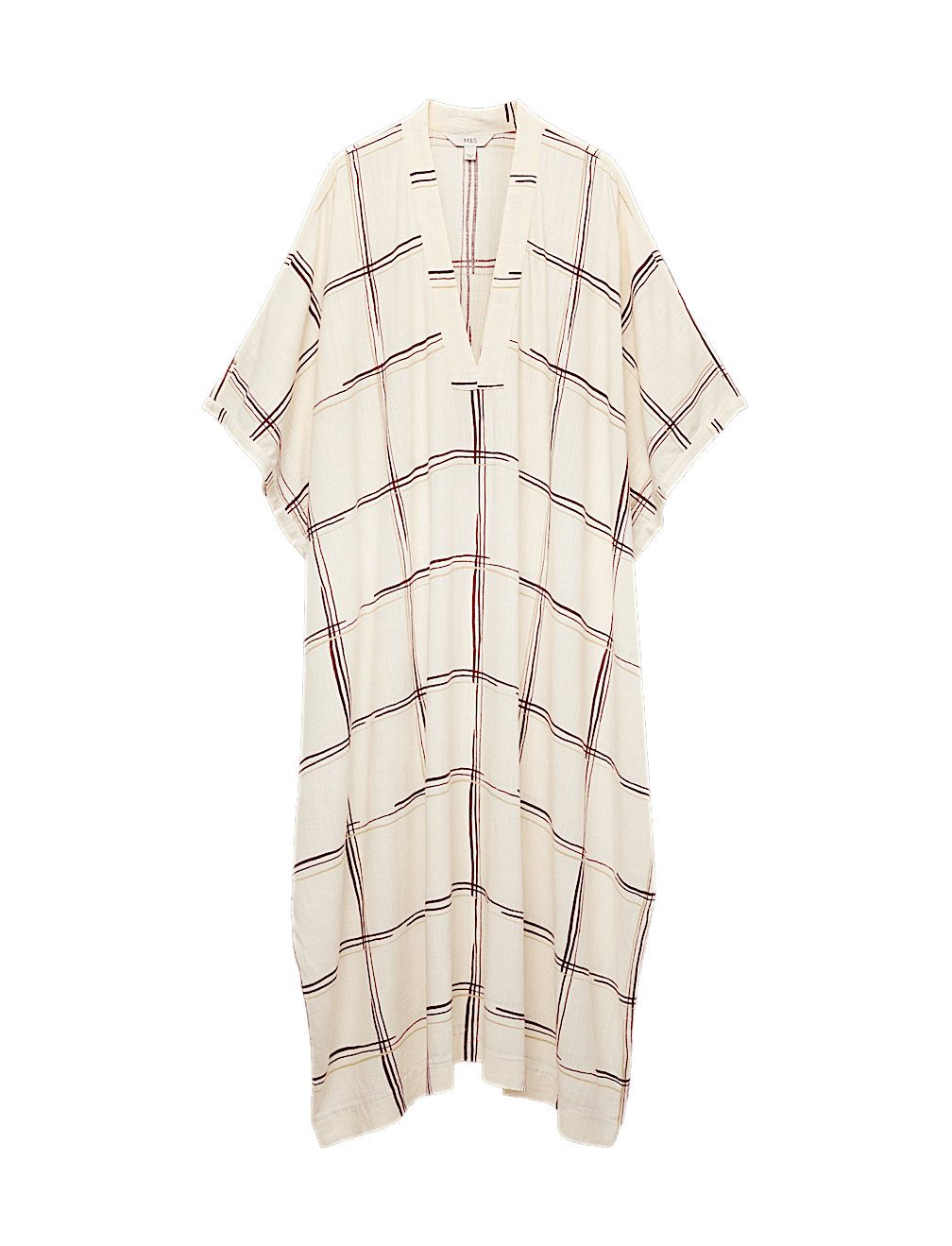 Checked Midi Kaftan Beach Dress with Linen