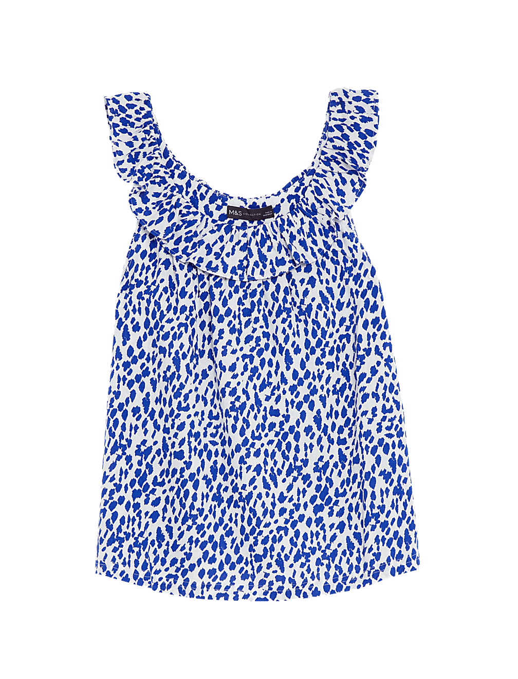 Linen Blend Printed Ruffle Vest Top