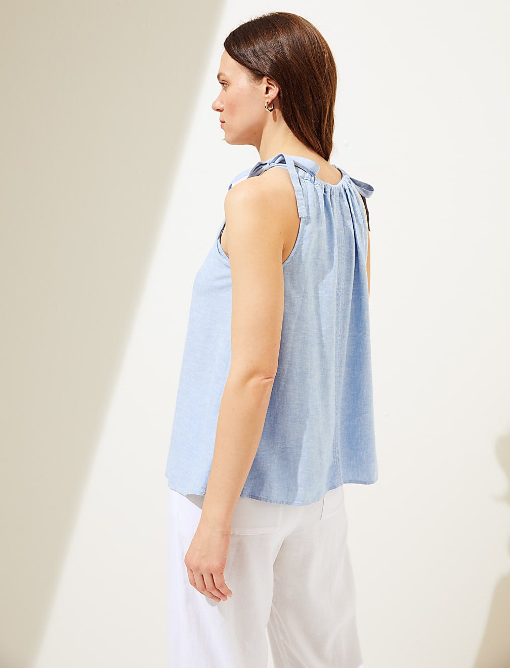 Linen Rich High Neck Tie Detail Cami Top