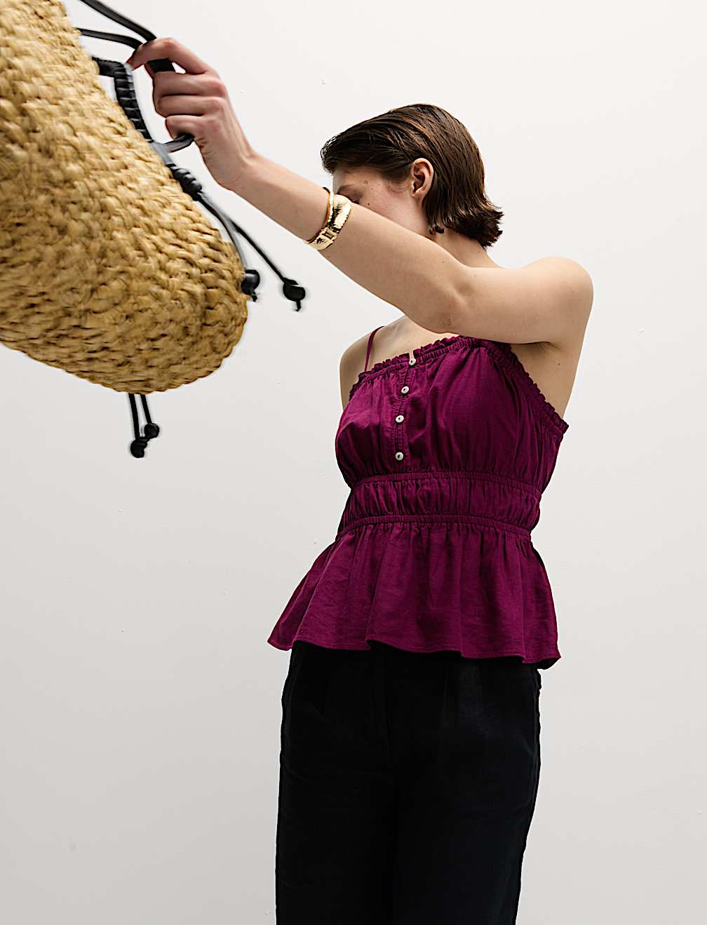 Linen Rich Sweetheart Neck Cami Top