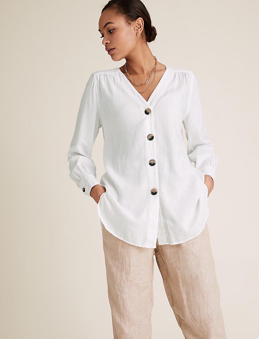 Linen V-Neck Button Through Tunic