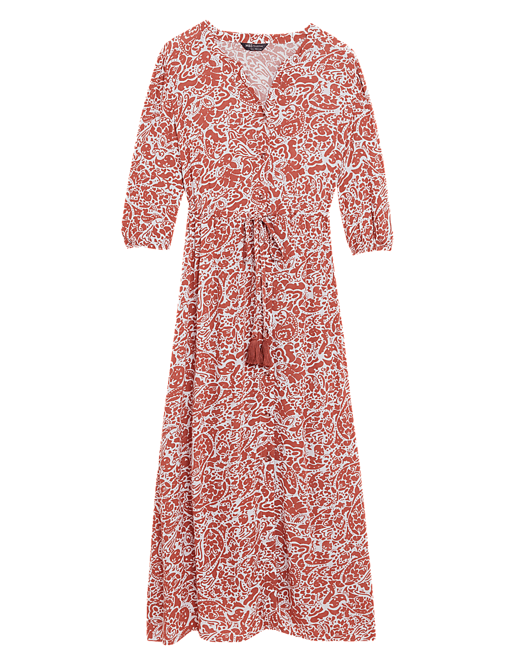 Printed V-Neck Tie Waist Maxi Beach Dress